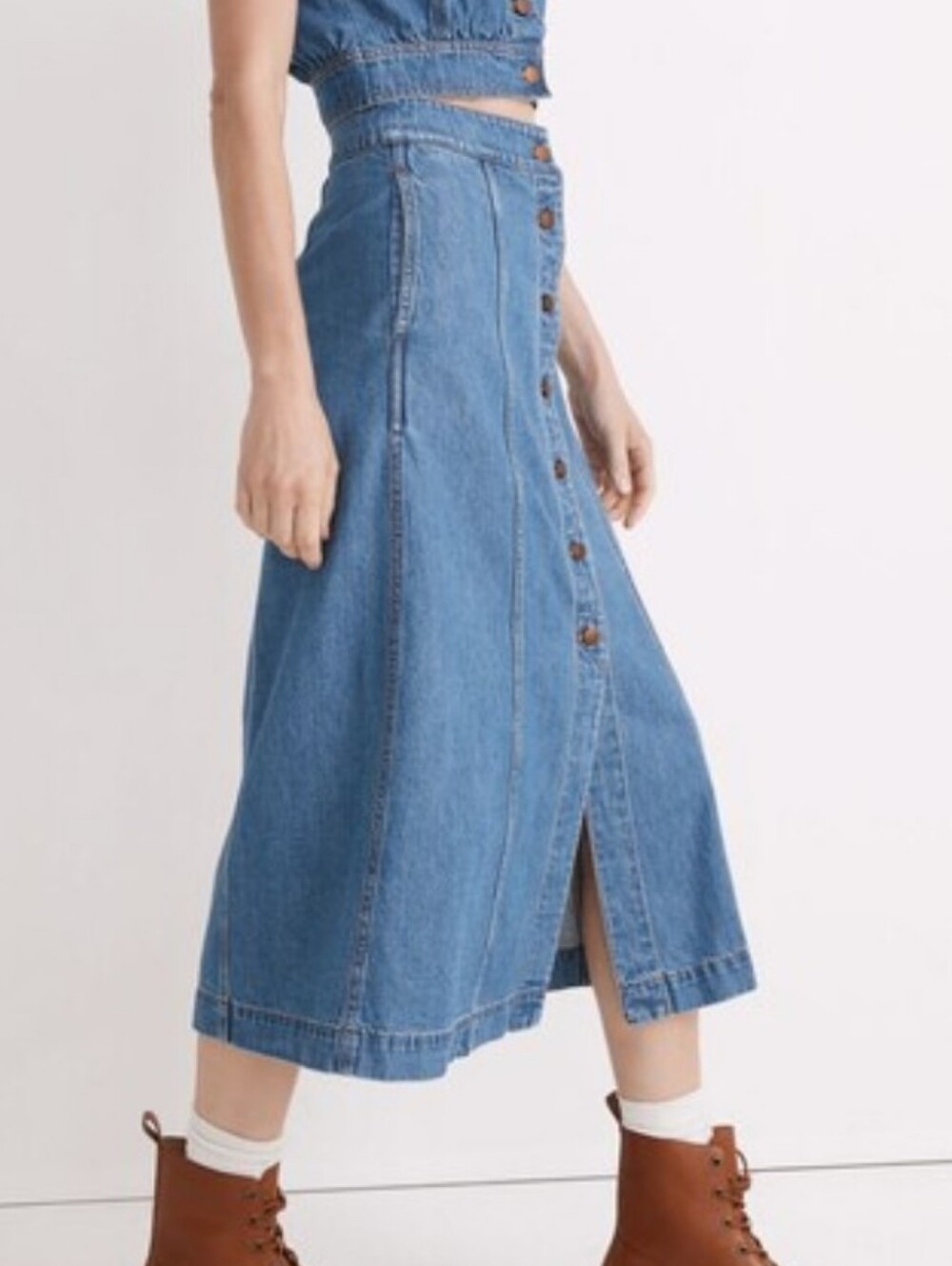 Madewell Denim A-Line Button Front Midi Skirt